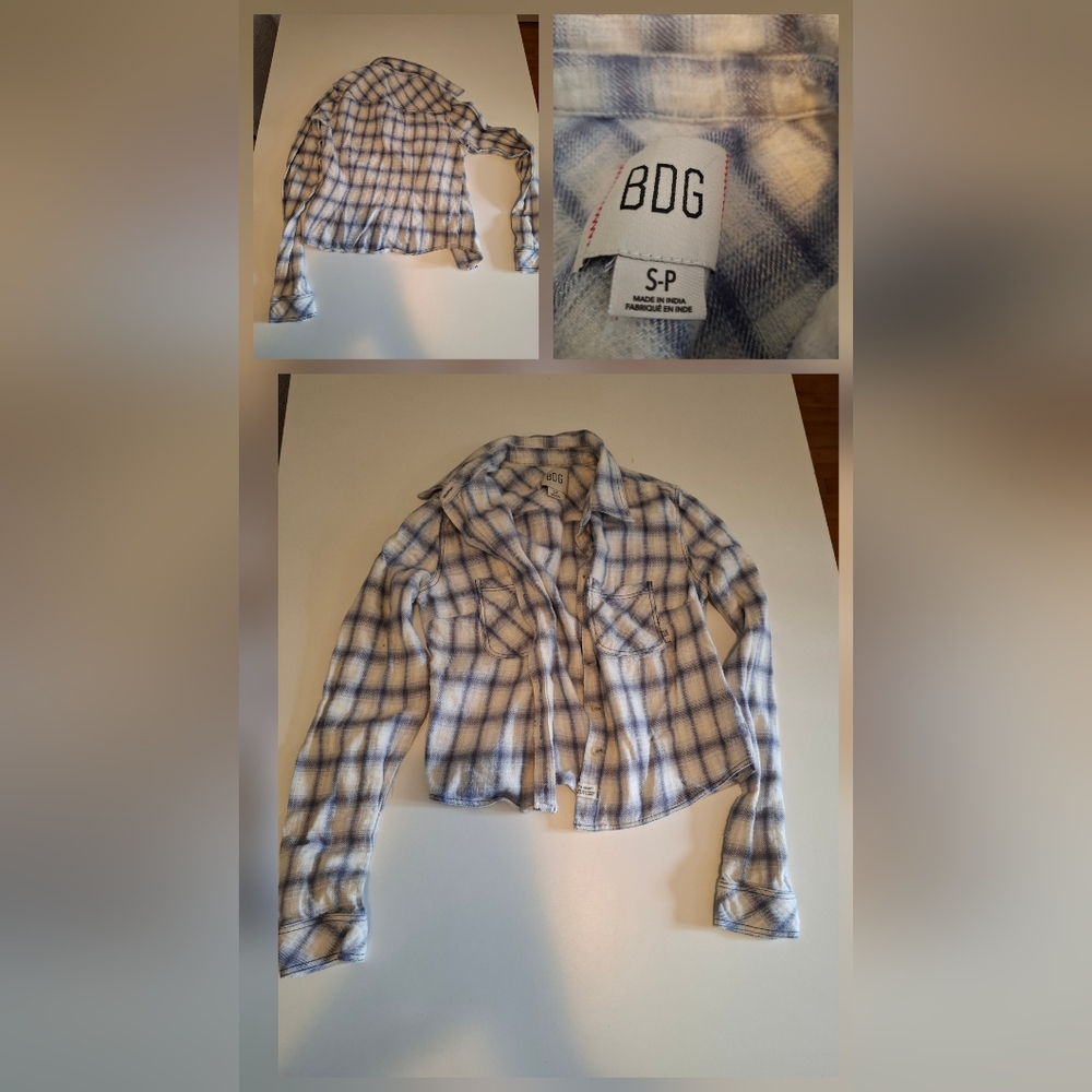 BDG Blue and White Plaid Button Down Shirt